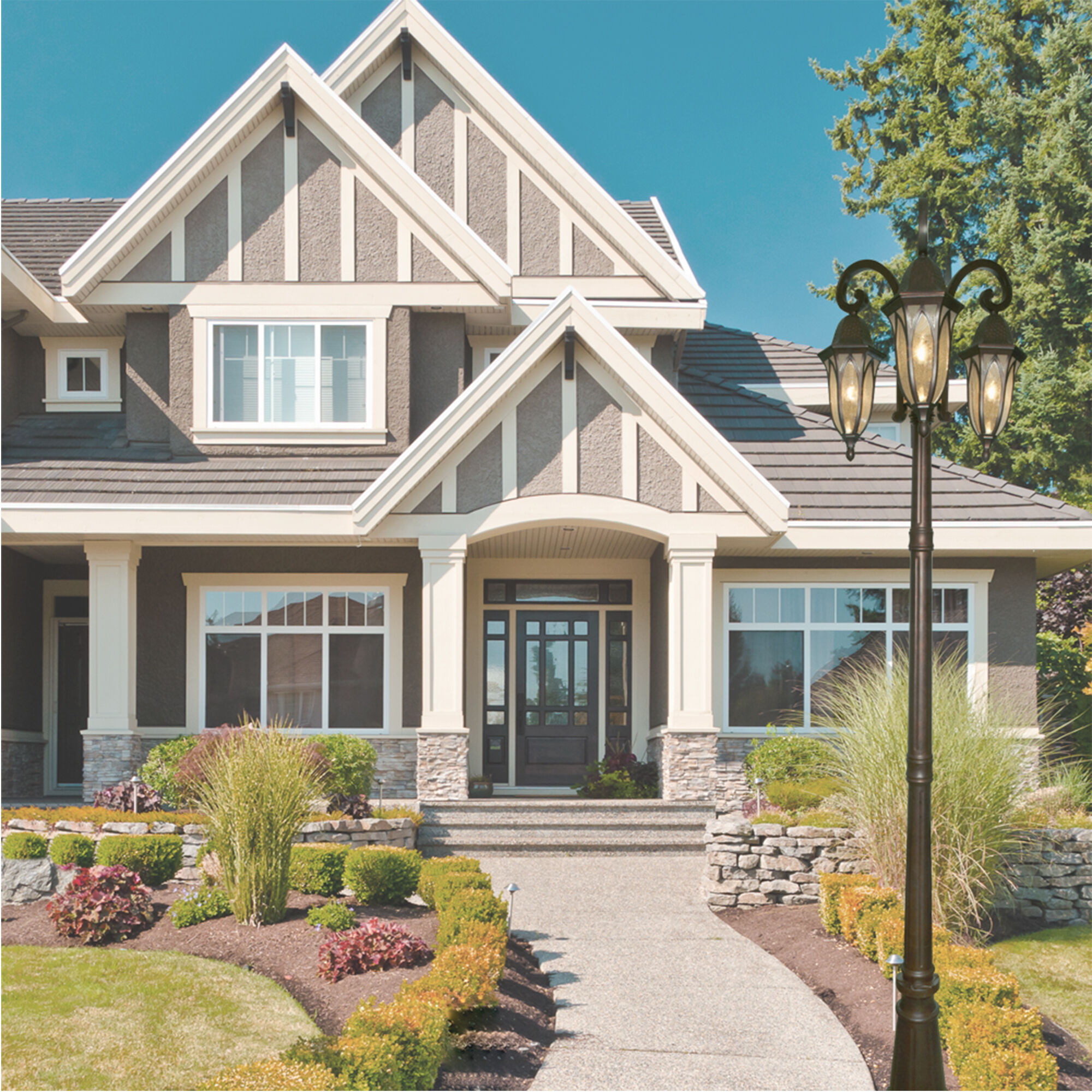 Berkshire 3 Light 89 inch Burnished Antique Copper Outdoor Post Lantern, Post Included